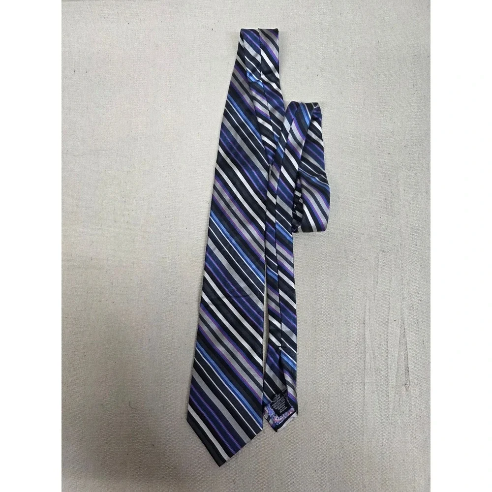 Ted Baker London Silk Tie Blue‎ Purple Grey Black Striped Paisley RN 121148